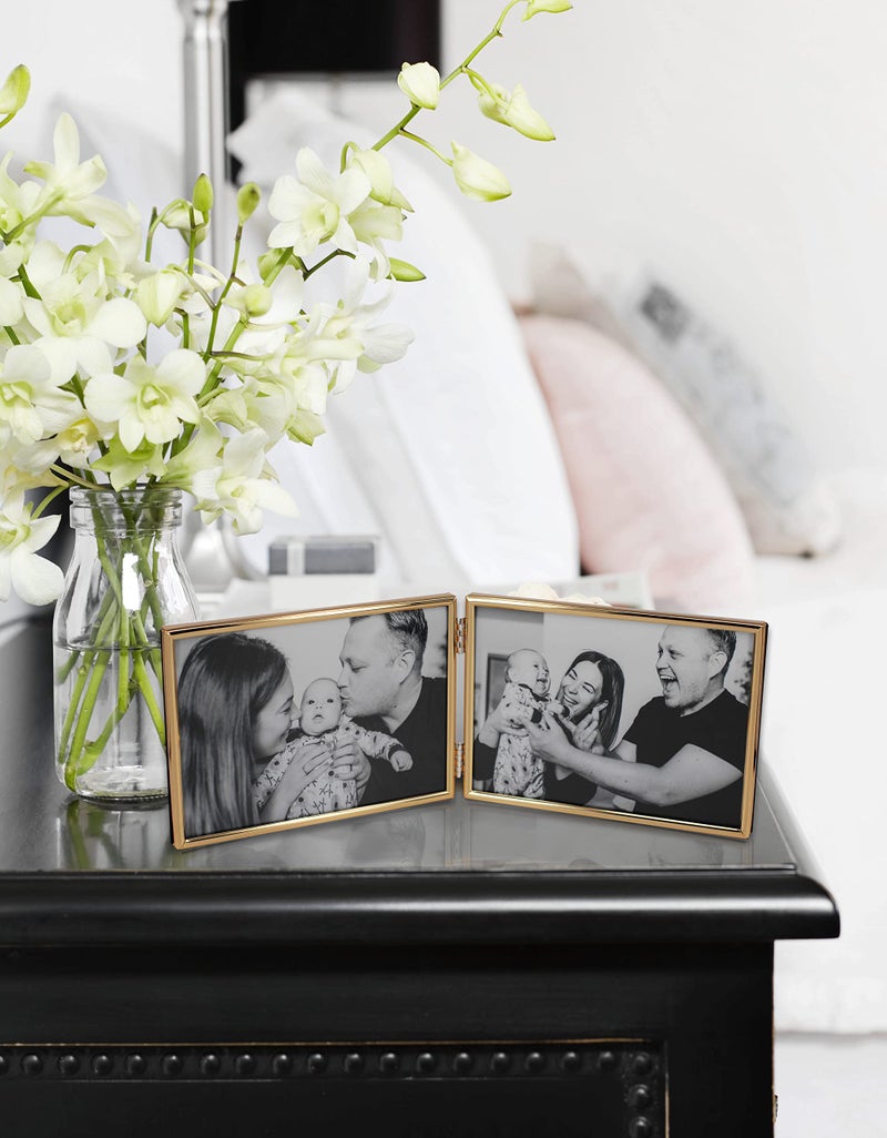 LEADEX Double Thin Edge Picture Frame,Horizontal Standing,5 by 7 Inch,Velvet Back Simple Classic Styling (gold) - Image 5
